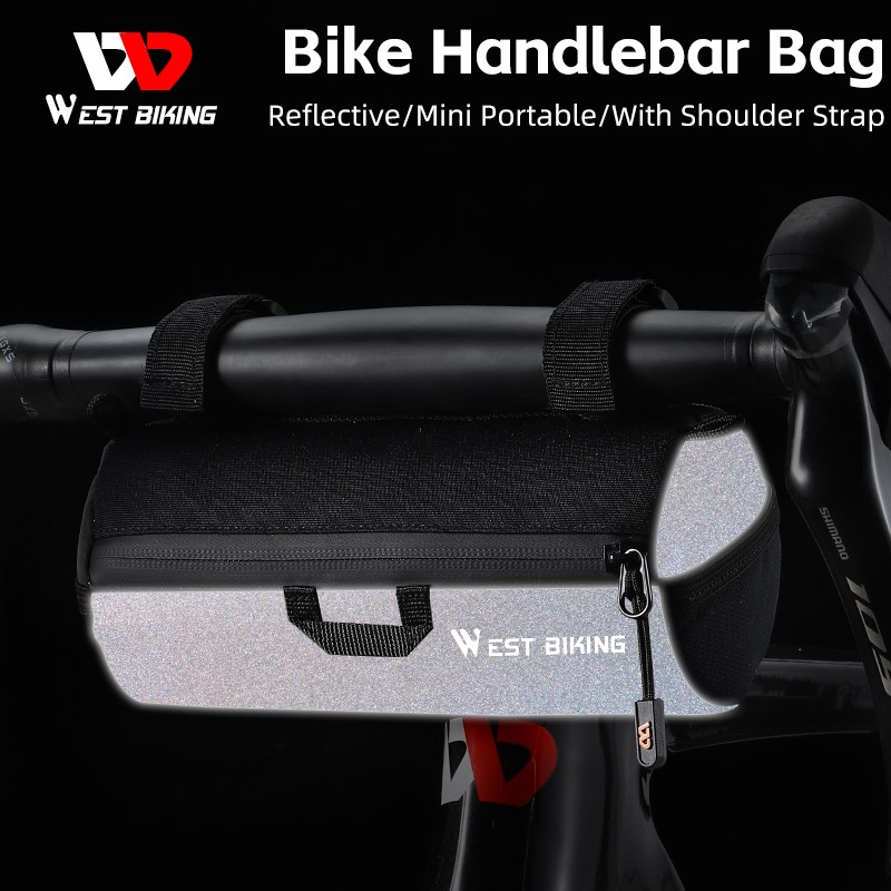 Bicycle Handlebar Mountain Road Bike Storage Bag Reflective with Shoulder Strap