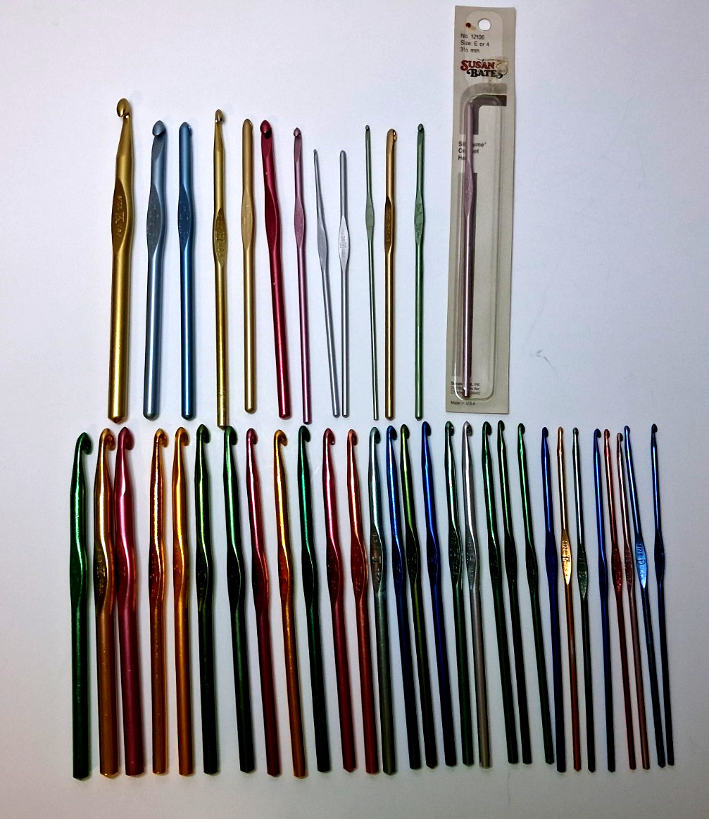 Vintage Crochet Hooks Lot of 42 Aluminum Bates, Boye Oxmoor