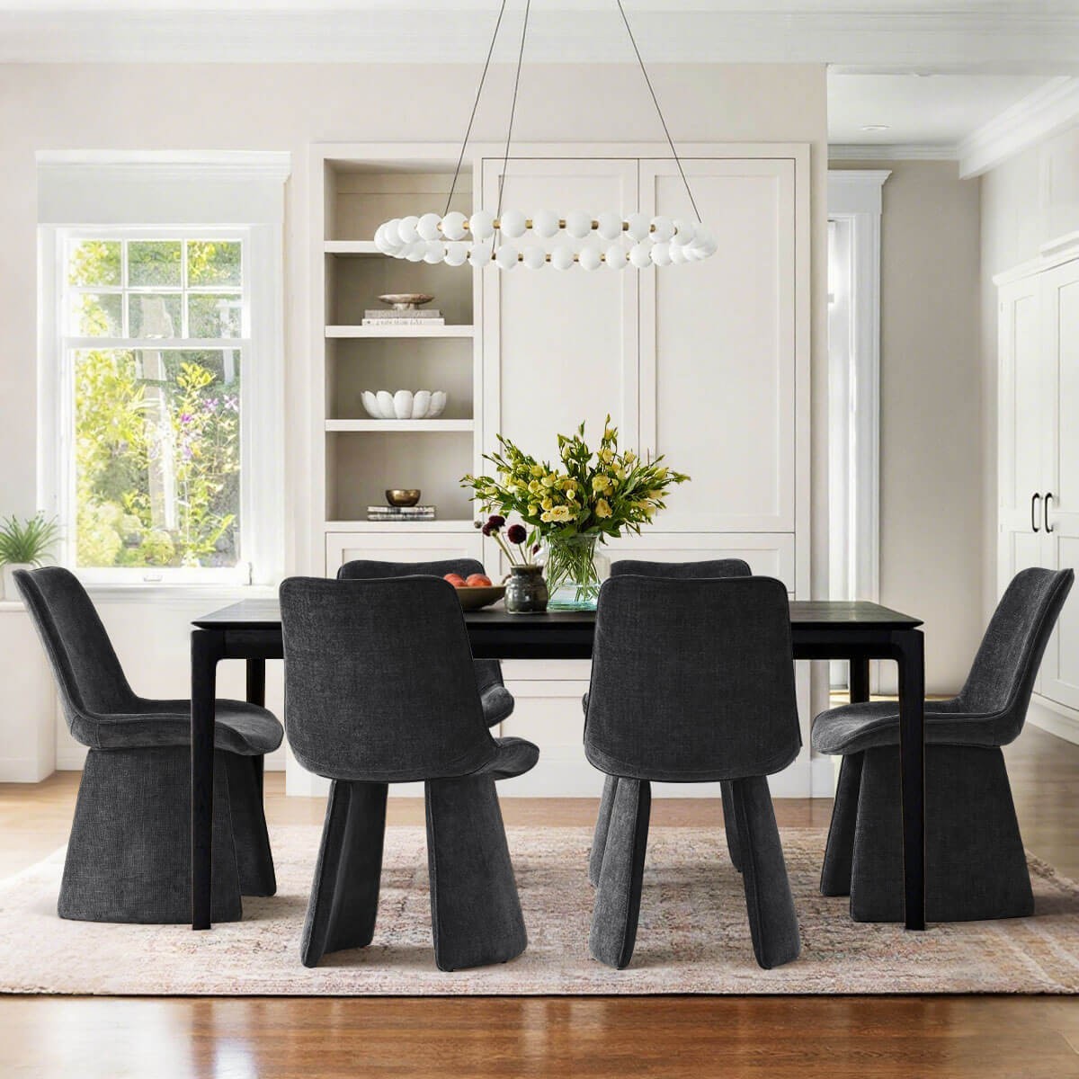 Set of 4 Black Modern Upholstered Dining Chair Chenille Fabric Accent Chair