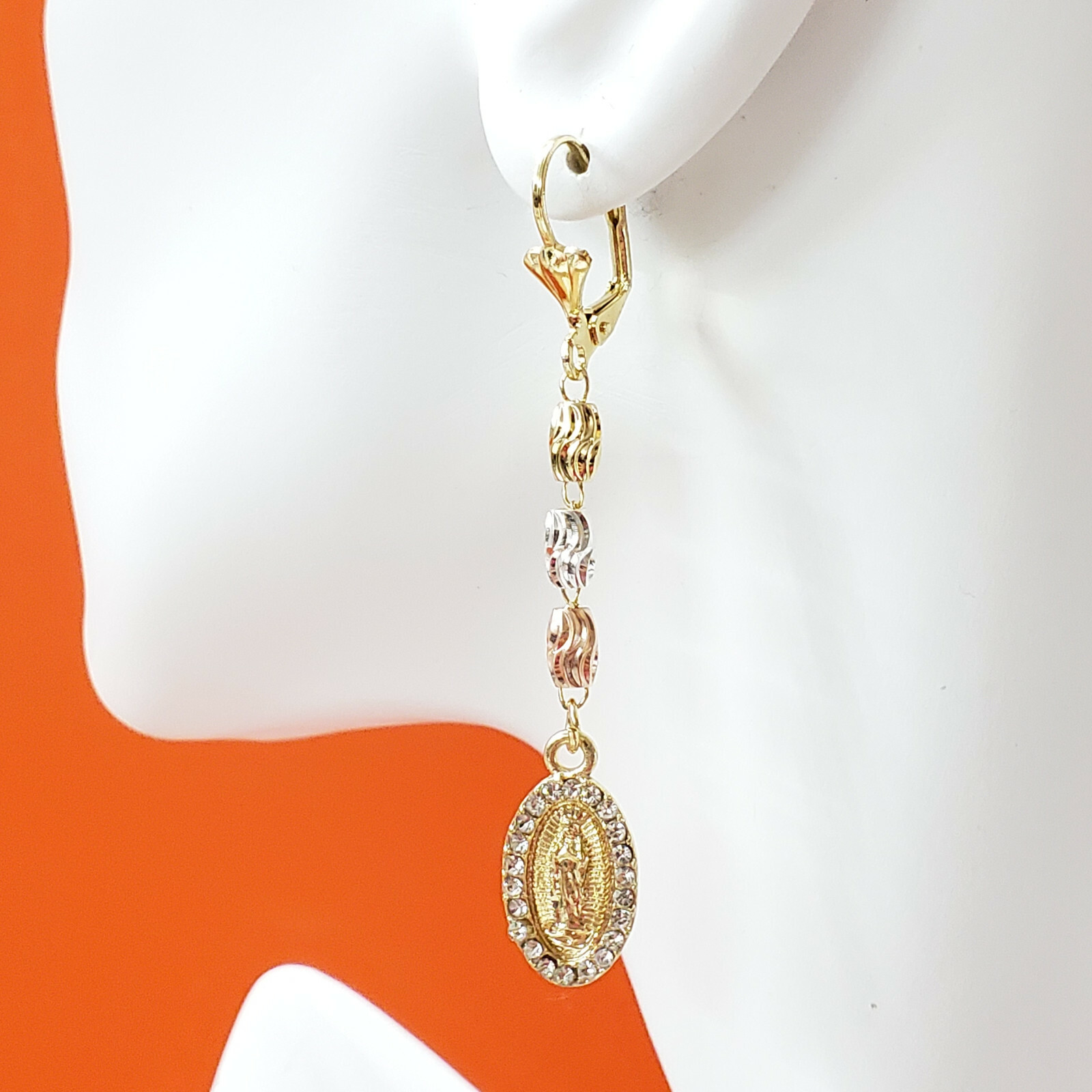 Our Lady of Guadalupe Earrings. Gold Plated. Aretes Virgen Guadalupe. 3 Color.