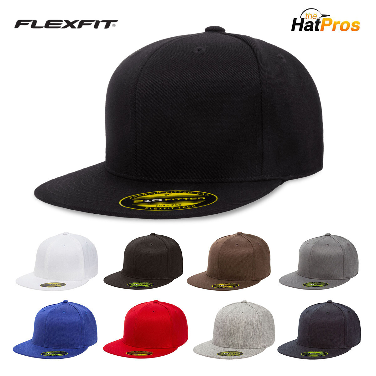 Flexfit 6210 Flat Bill Fitted Hat Baseball Cap Premium Flexfit S/M L/XL