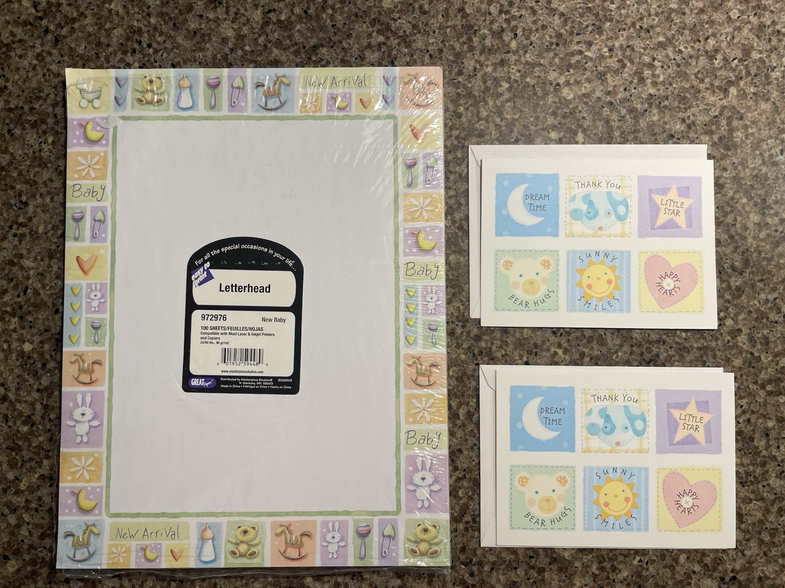 Baby Themed Stationery Letterhead & 2 Baby Thank You Cards New