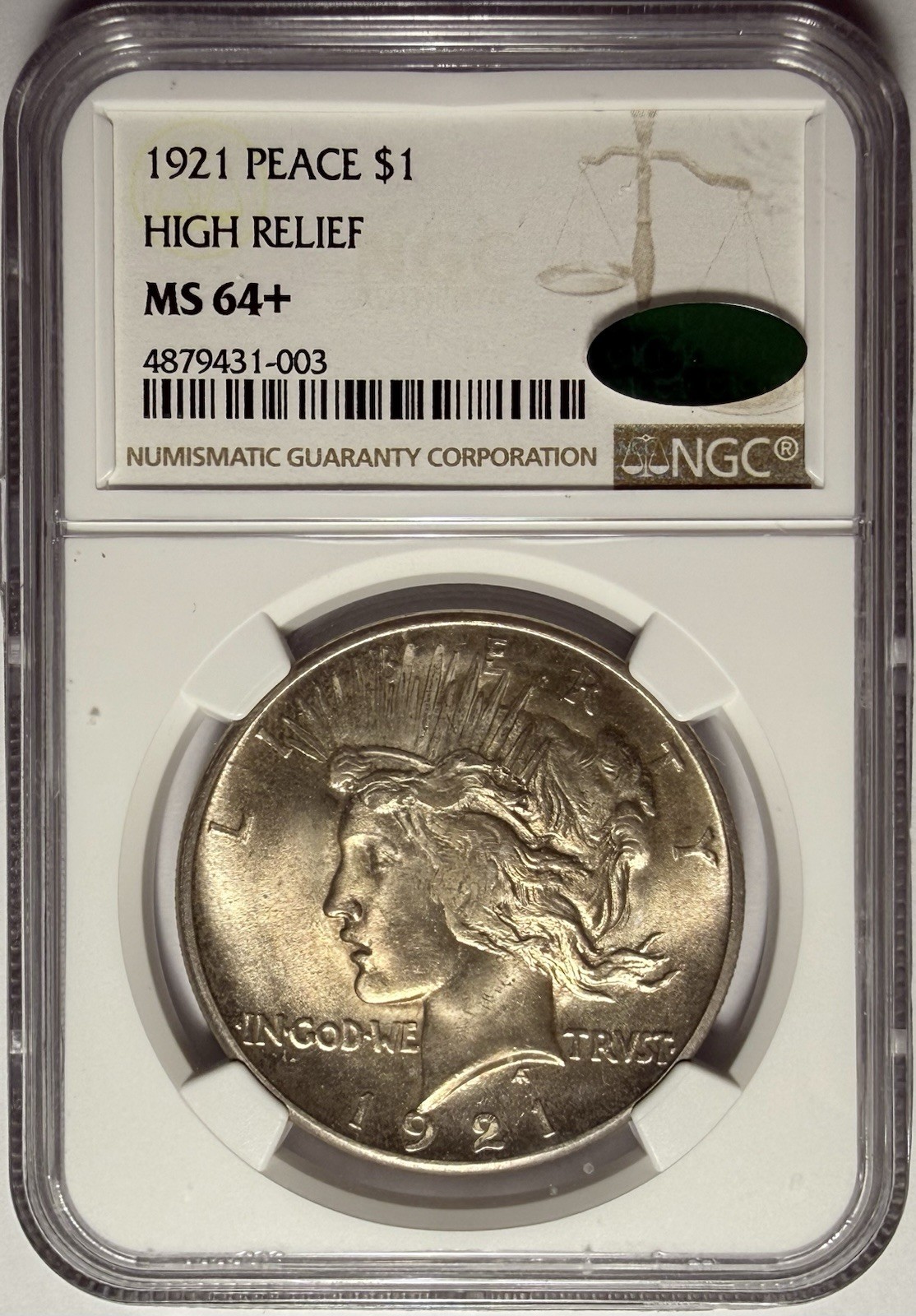 1921 Peace Dollar High Relief PCGS & CAC MS64➕‼️ORIGINAL COIN WITH EYE APPEAL‼️