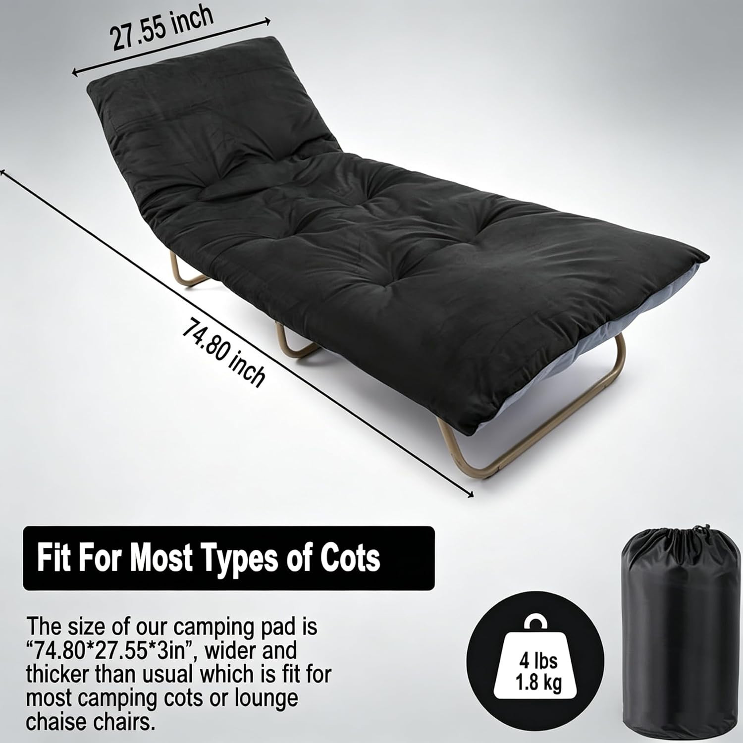 Cot Mattress Pad-Cot Pads for Camping, Cot Mattress Topper, Camping Mattress Sle