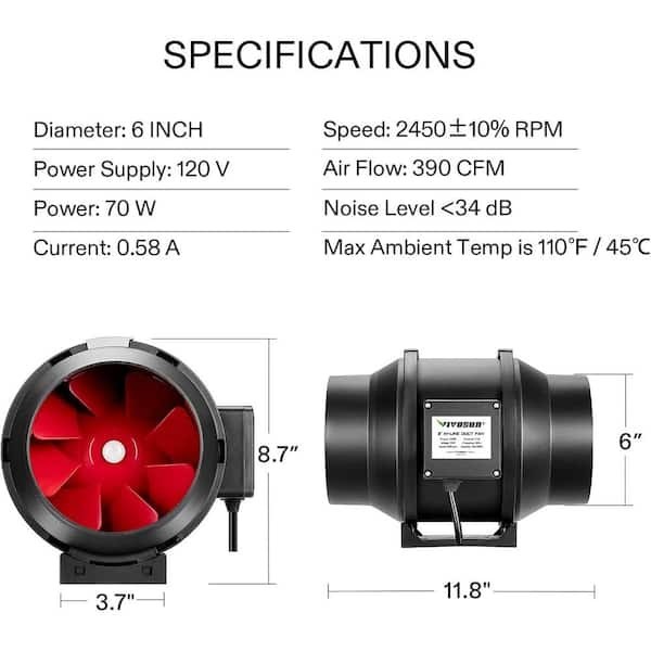 VIVOSUN 6 in. 390 CFM Inline Duct Fan with Variable Speed Controller
