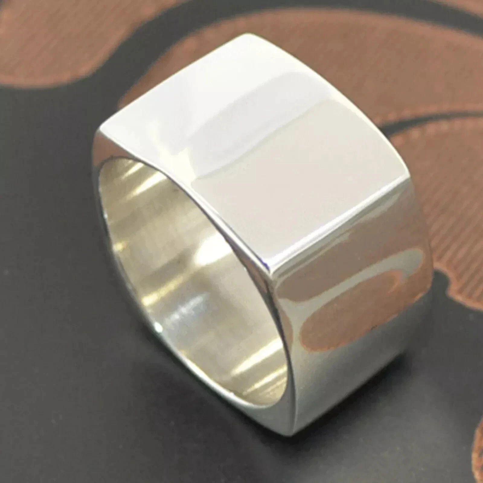 Square 925 sterling silver Geometric Chunky Wide band Signet Men's Gift Ring