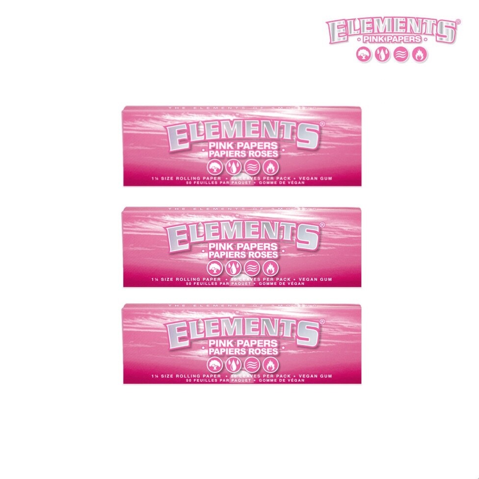 ELEMENTS Pink Papers 1 1/4 Size Rolling Paper - 3 Booklets