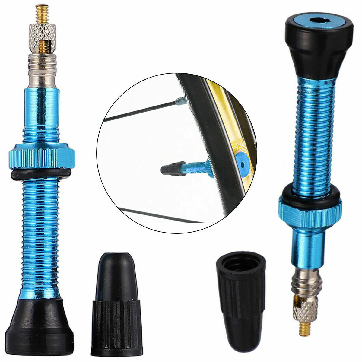 40mm Removable Tubeless Presta Valve Core Stem Kit Blue 2PC Universal Fit