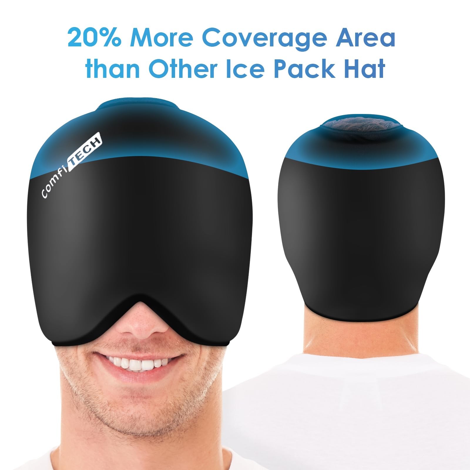ComfiTECH Head Ice Pack Wrap Cold Cap Cooling Gel Hat, Medium, Dark Black