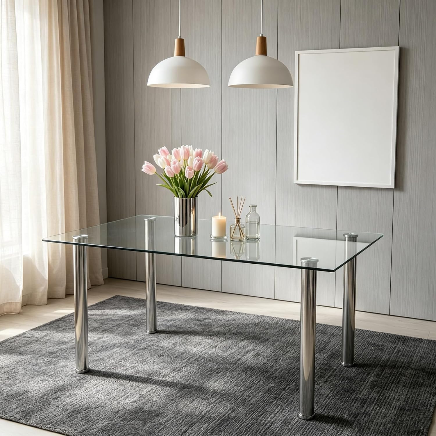 43.3-Inch Silver Modern Kitchen & Dining Table - Stylish & Compact Design