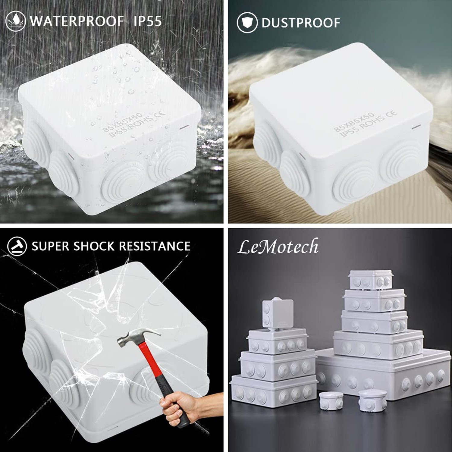 LeMotech ABS Plastic Dustproof Water Resistant IP55 Junction Box Universal El...