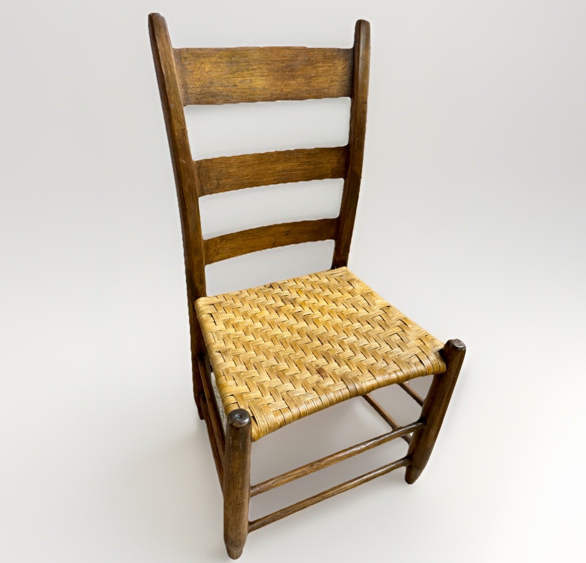 Antique Shaker Ladder Back Chair Hand Crafted Rush Woven Wooden Children’s Seat