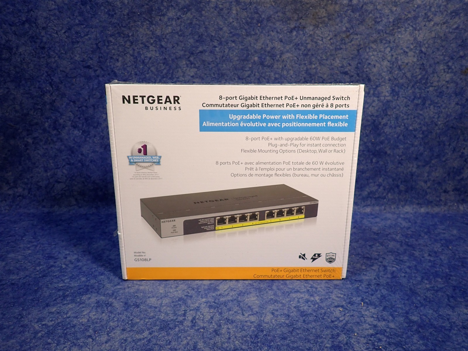NEW Netgear GS108LP-100NAS 8-Port Gigabit Ethernet PoE+ Unmanaged Switch 60W Q47