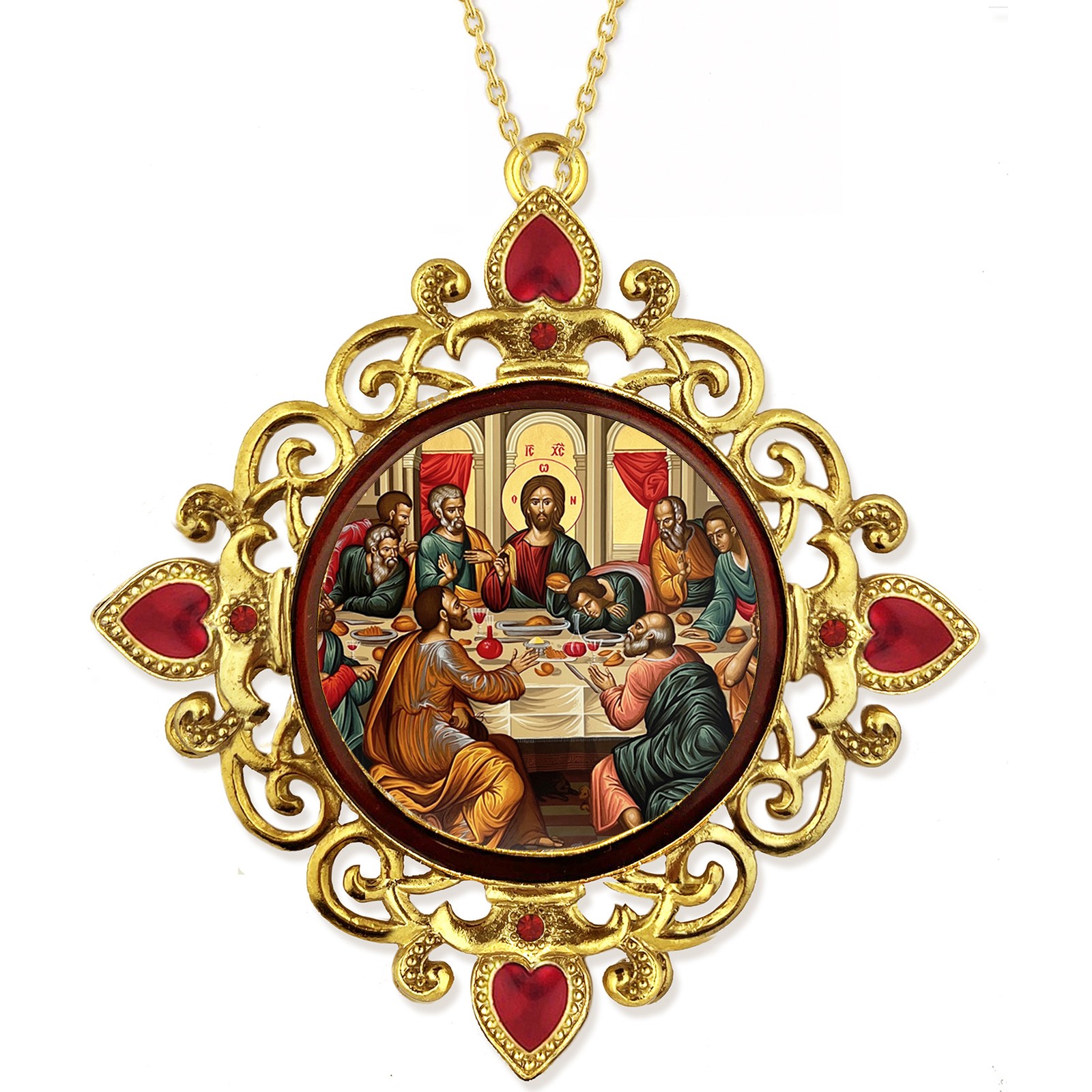 Last Supper Byzantine Icon Enamel Metal Ornament Crystals 4" Gift