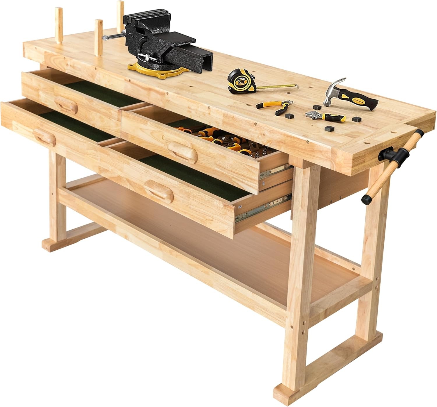 Olympia Tools 60-Inch Rubber Hardwood Workbench with 4-Drawers - 450lbs Weight C