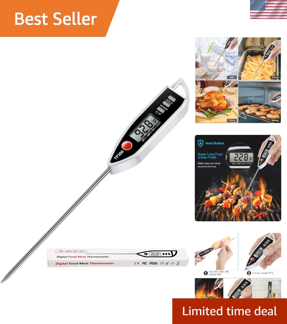 Digital Cooking Thermometer with Stainless Steel Probe for Indoor/Outdoor Use