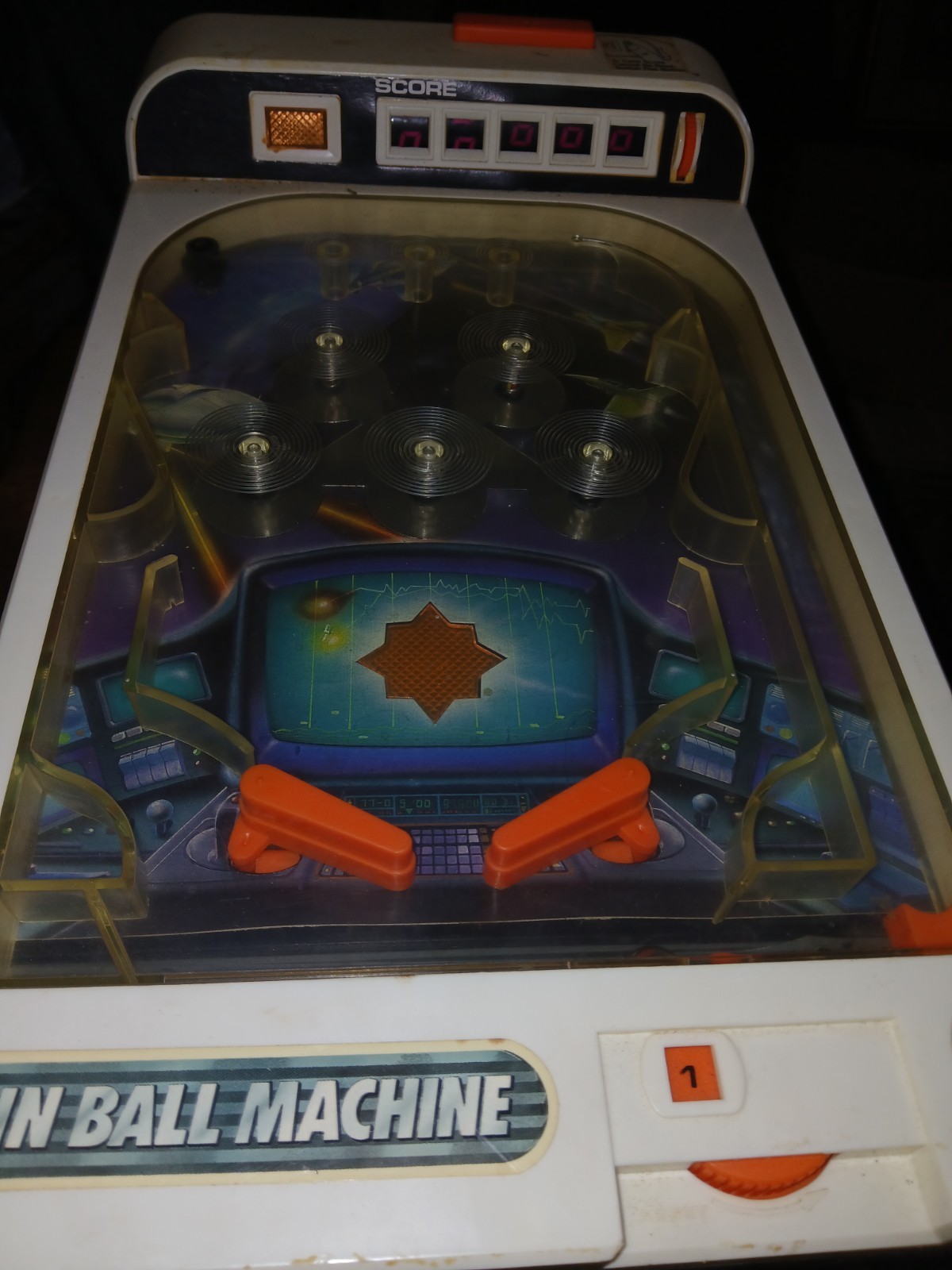 Vintage Blue Box Toy Pinball Machine, Works