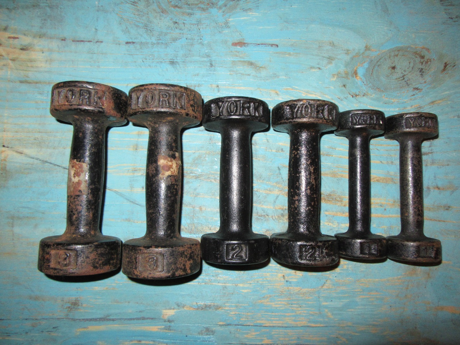 Vintage YORK 1, 2 and 3 Pound Roundhead 1st Gen Dumbbell Sets