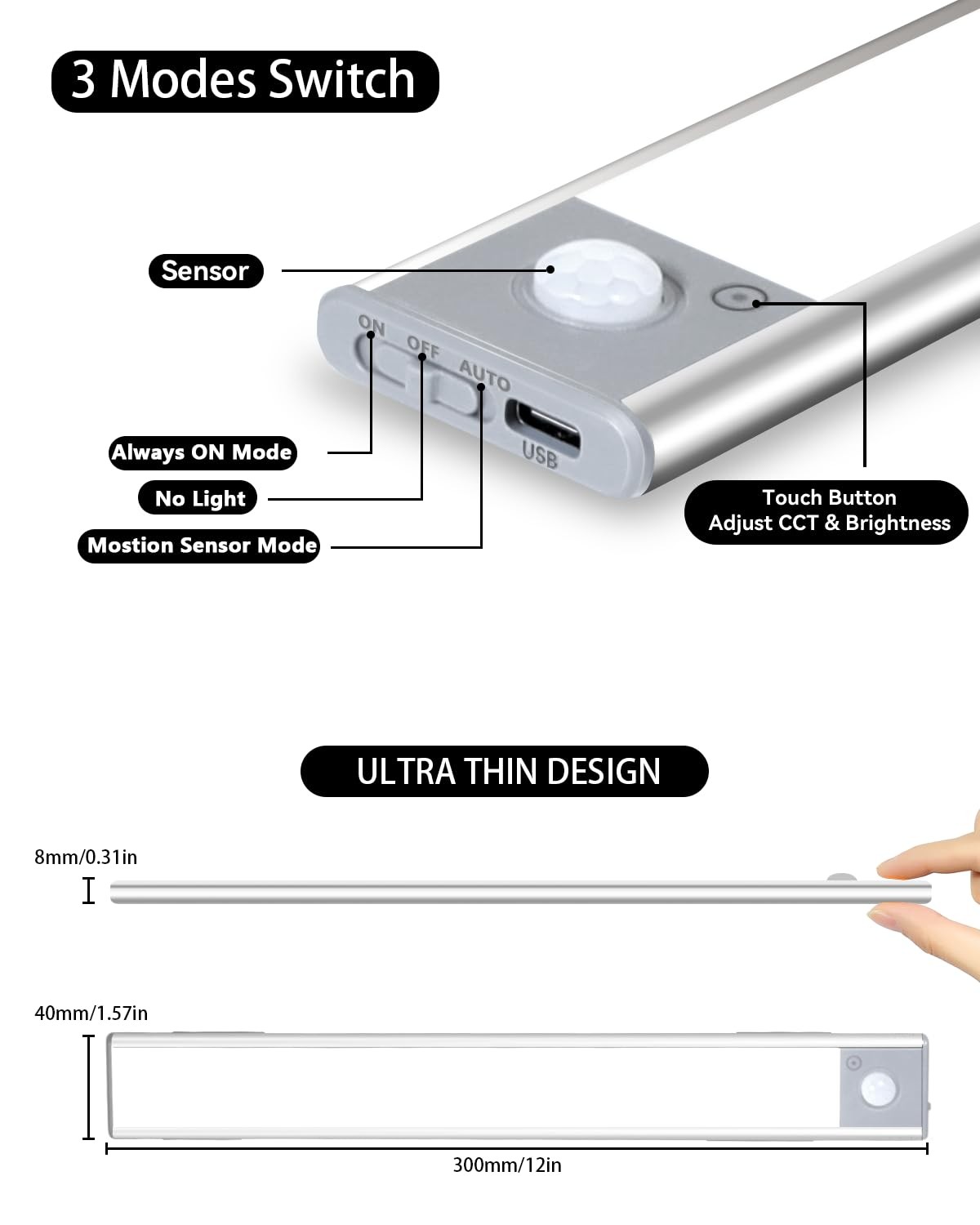 90 LED Under Cabinet Lights Motion Sensor,3 Color Temperature & Dimmable Clos...