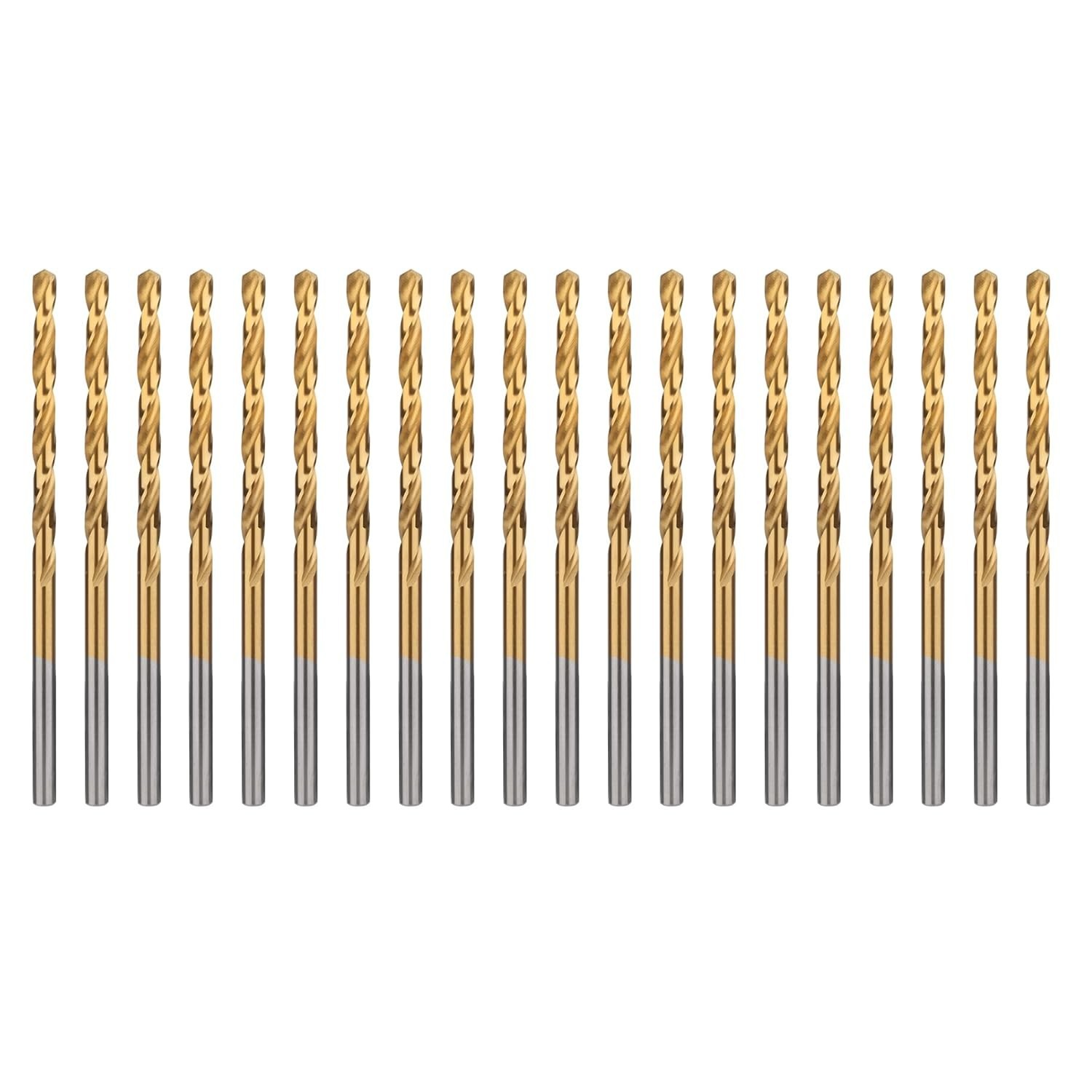 20 Pc 1/8" Titanium Coated HSS Drill Bits 118° Point Wood Metal Plastic