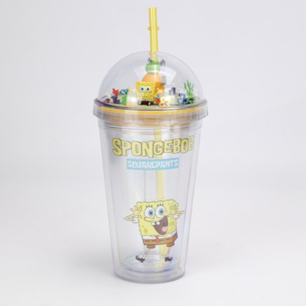 SpongeBob SquarePants 16oz Figure Cold Cup Tumbler Straw Dome Lid 475ml Gift