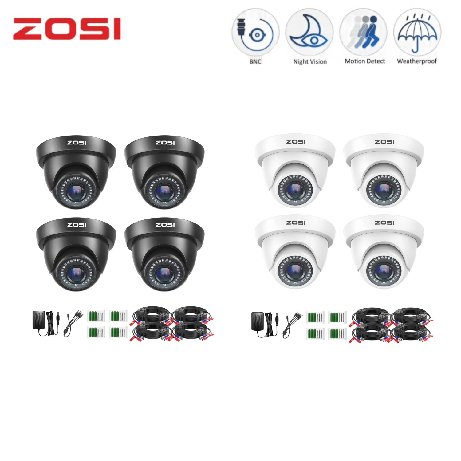 ZOSI 4 Pack 1080p Security Dome Surveillance Camera 80ft IR Night Vision Outdoor