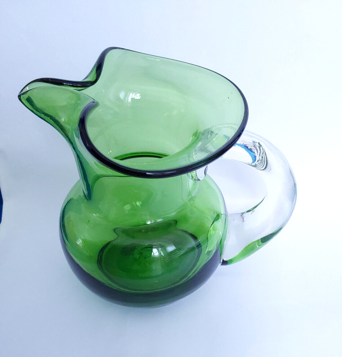 Victorian Green Glass Jug with Clear Handle - VGC