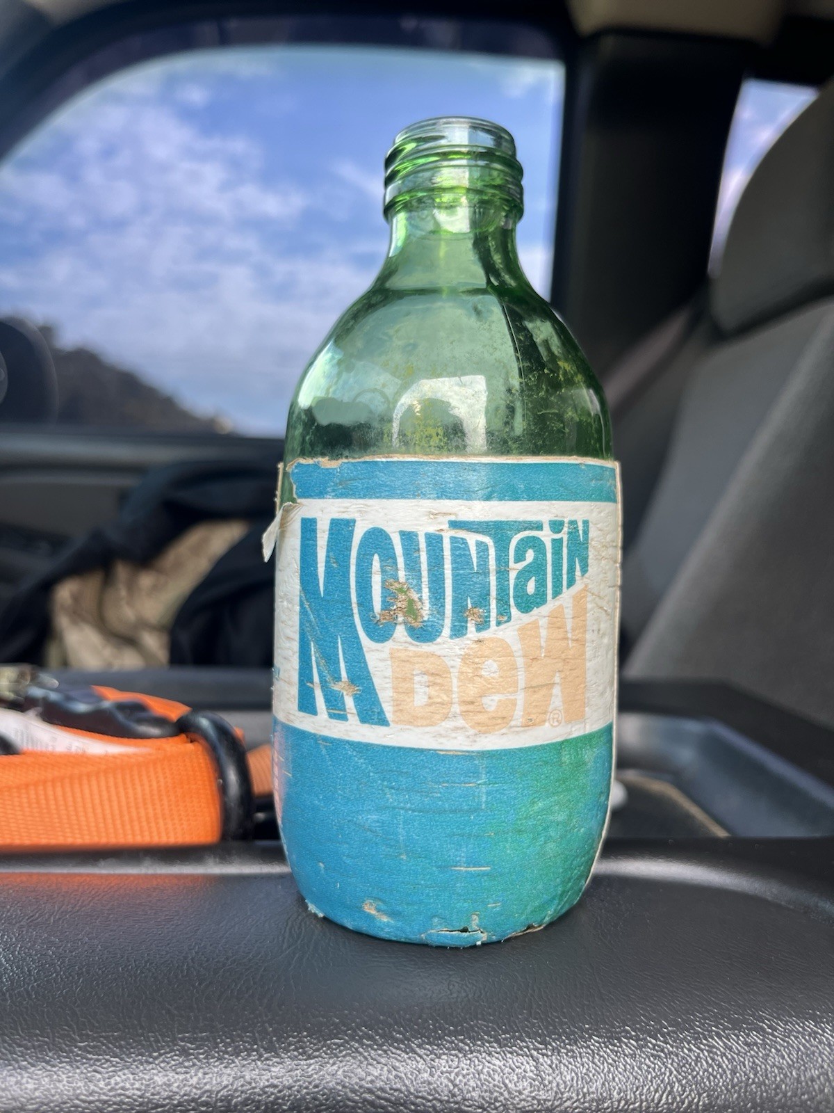 Mountain Dew Mini 1970s Era Vintage Green Pop Bottle Styrofoam Label
