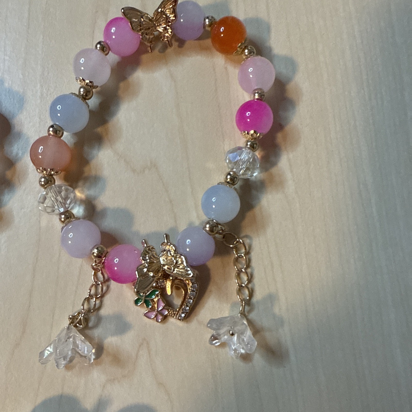 Handmade Multicolor Glass Beaded Bracelets w/ GoldTone Charms 3 pcs Stackable