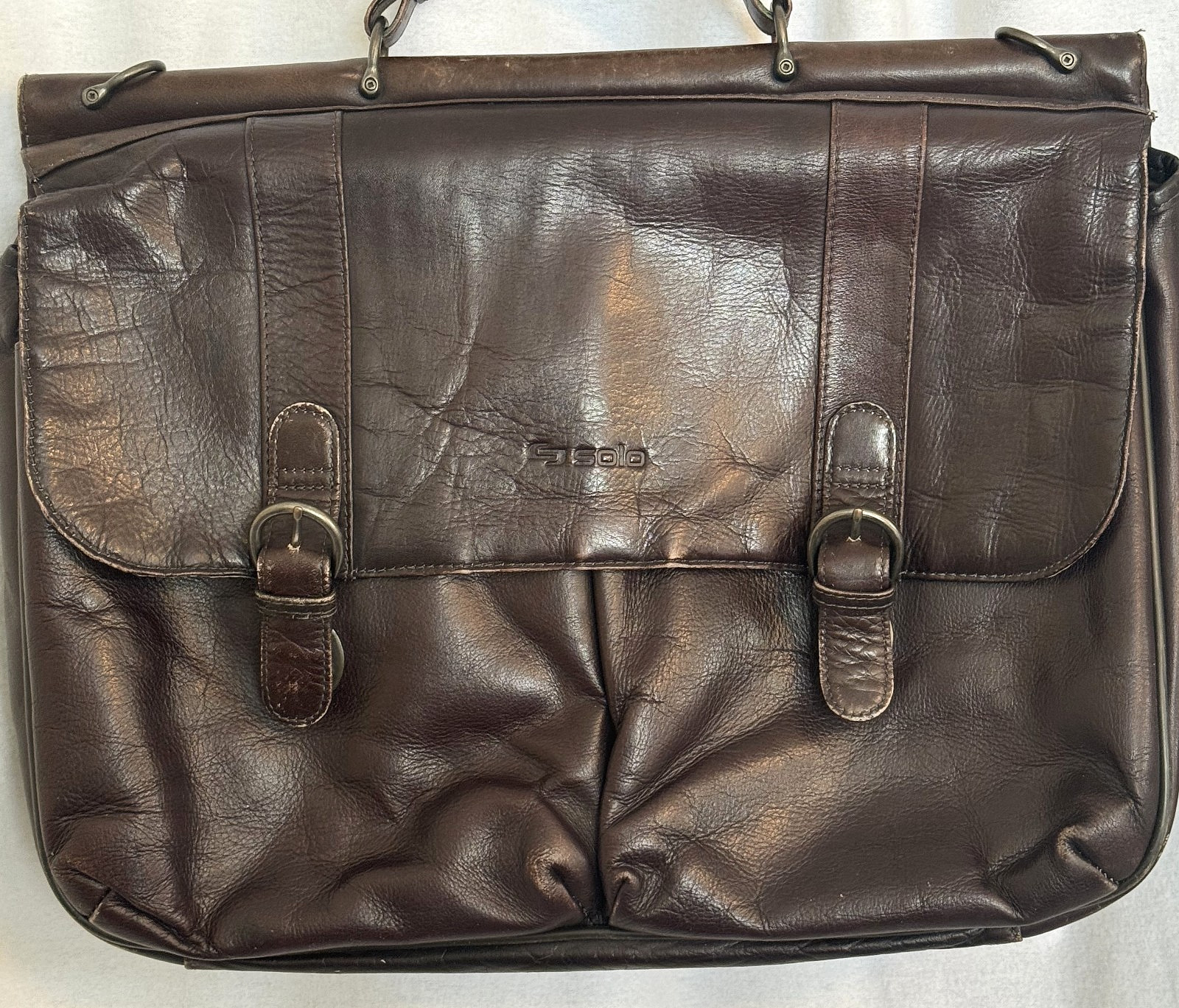 Brown Leather Laptop Briefcase By SOLO 16” x 13” No Shoulder Strap