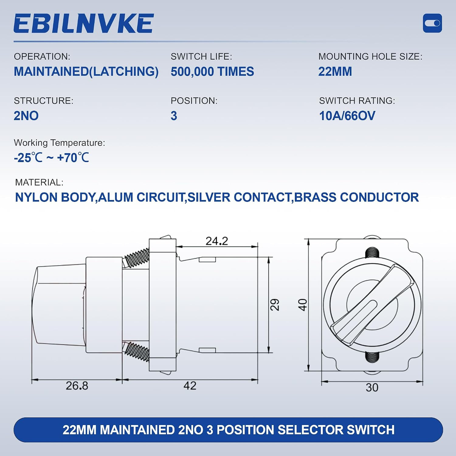 2 Pack 22Mm 3 Position Maintained Selector Switch | 2NO 660V 10A, Industrial Gra