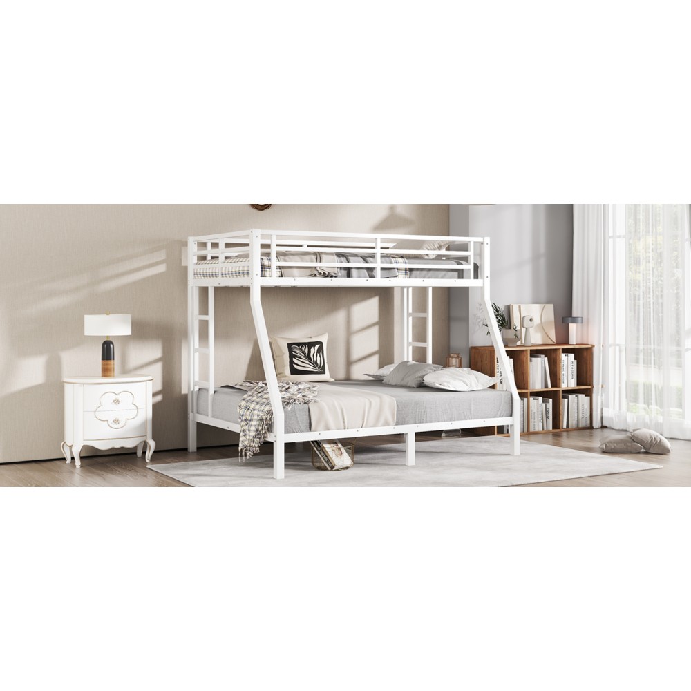 Twin over Full Metal Bunk Bed for Teens/Adults, Sturdy Noise-Free w/ Guardrail