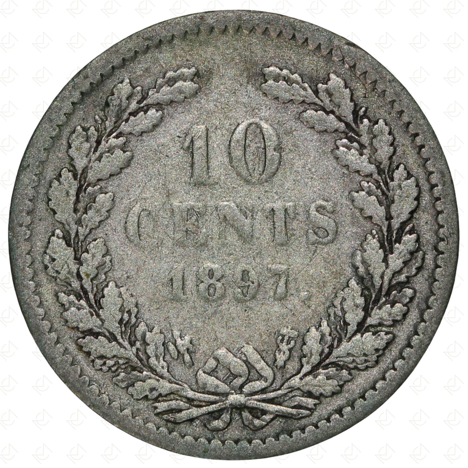 1897 Netherlands Wilhelmina 10 Cents Coin – Silver