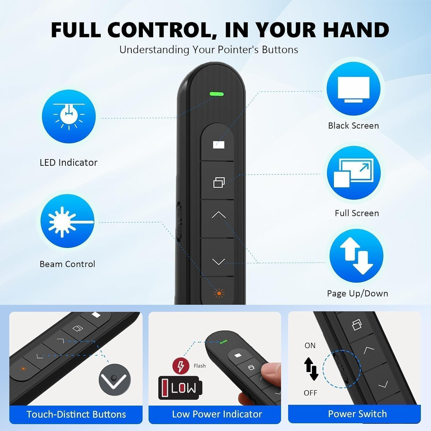 Presentation Clicker with Red Pointer Beam, 328Ft Long-Range Wireless Presenter