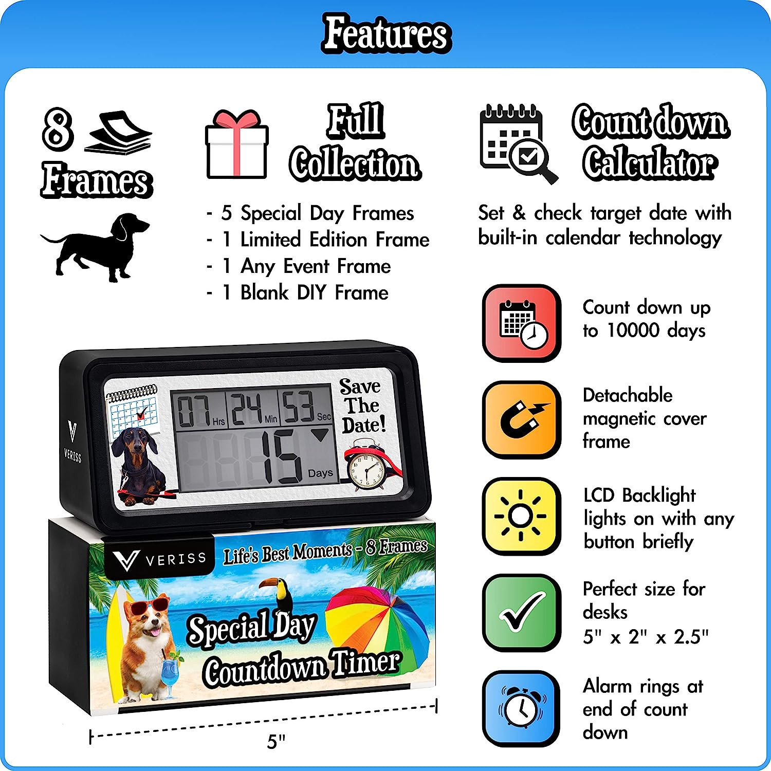 Veriss Digital 9999 Days Countdown Clock Timer with Backlight - Count Down Your