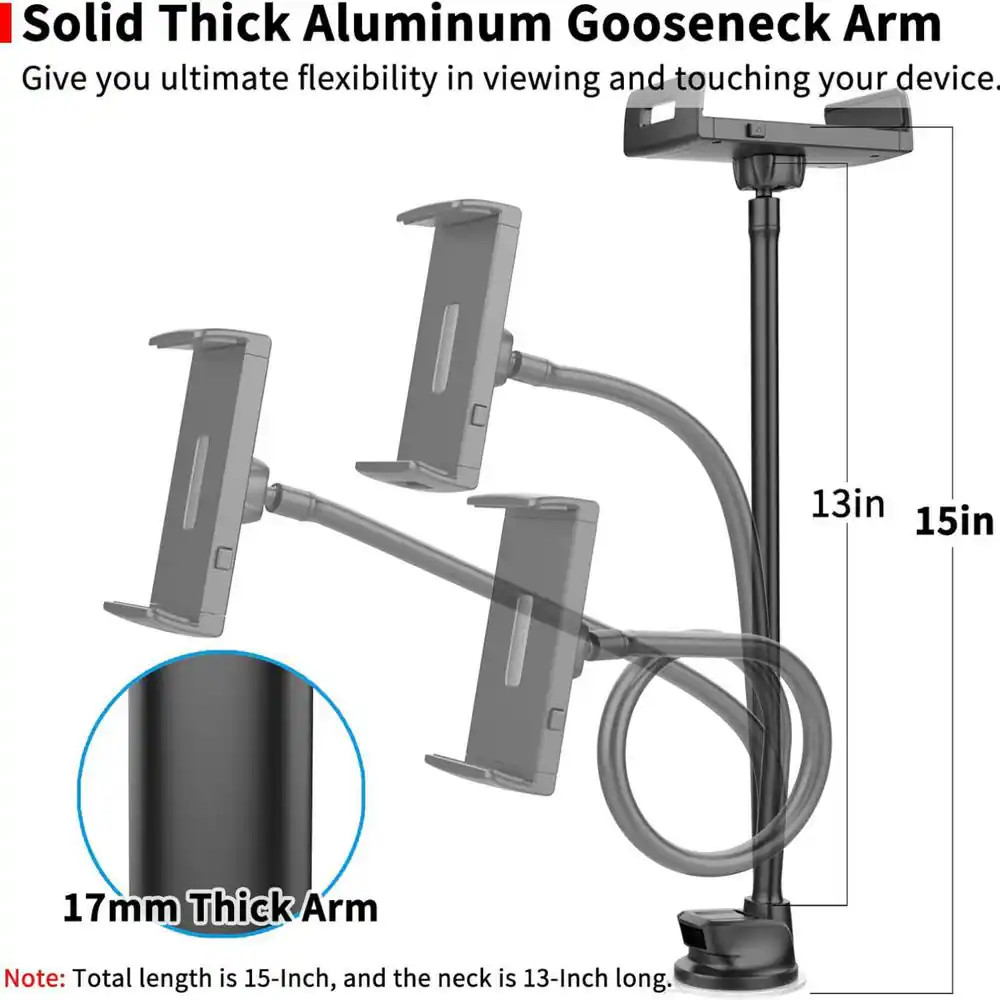 Tablet Car Mount Holder Long Arm Suction Cup Windshield Mount for 7-11 In. Devic