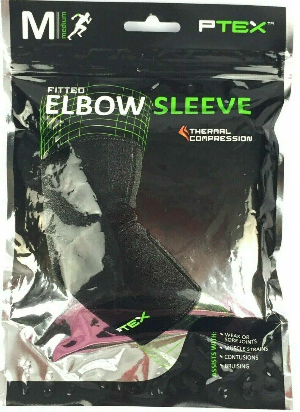 PTEX Elbow Sleeve Fitted Thermal Symptomatic Relief Compression Black - Medium