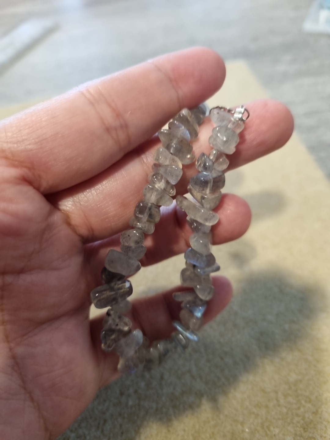 6" Labradorite Chip Bracelet with Extension Chain High Flash