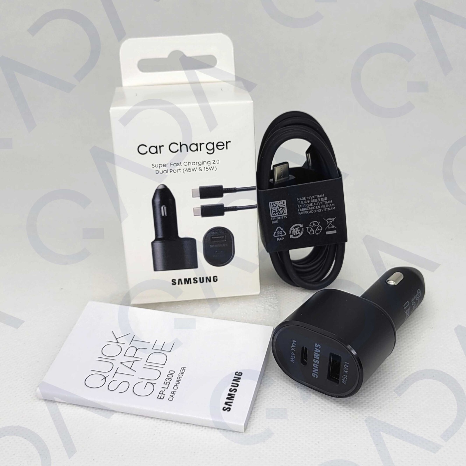 Official Samsung 45W 2 Ports Super Fast Charging Dual Car Charger w/ 100W Cable