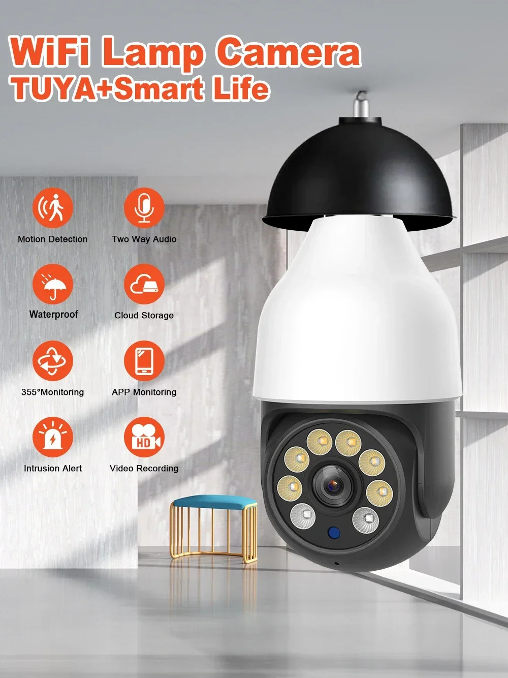 E27 5MP Camera Bulb PTZ Security Video Bulb Surveillance Camera Motion Tracking