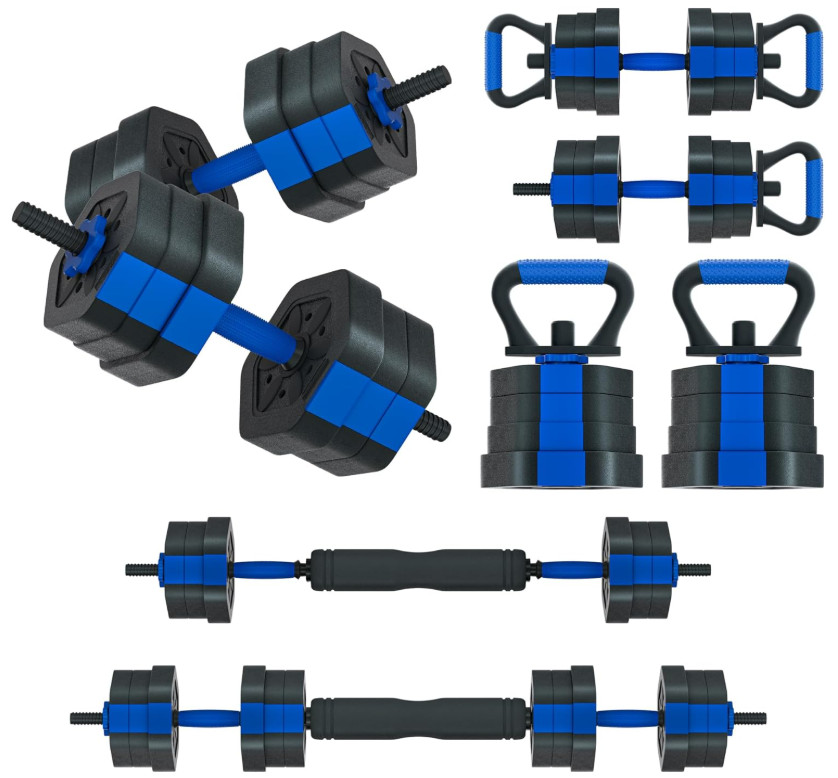 Set de mancuernas ajustables con barra conectora para entrenamiento en casa