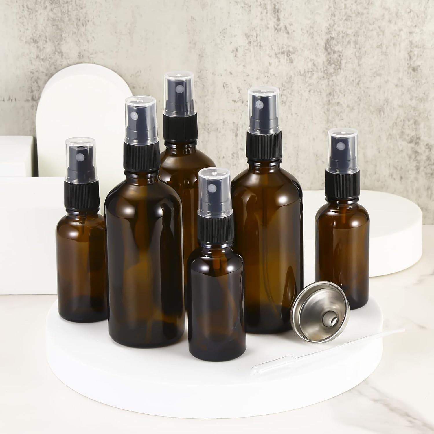 Versatile 100ml Refillable Amber Glass Spray Bottles - 3 Pack with Accessories