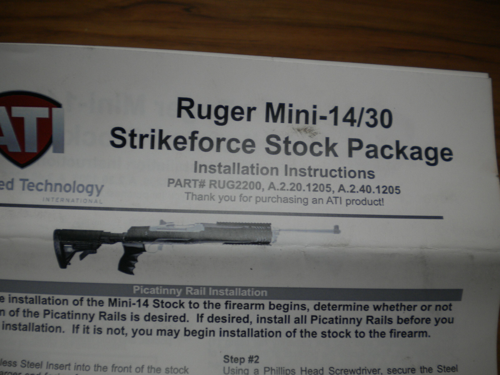 Ruger Mini 14/30 Strikeforce Stock Package Installation Instructions,see Picture