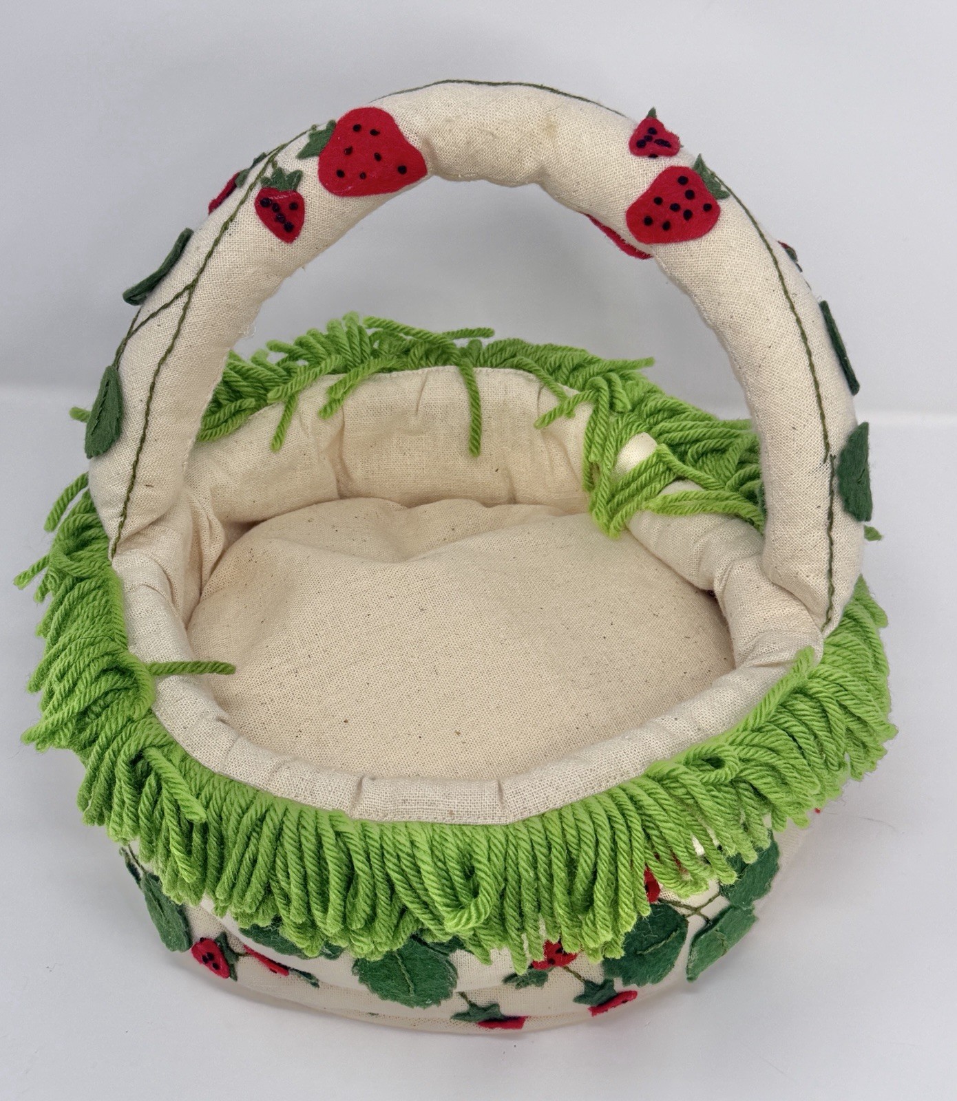 Handmade Felt Yarn Strawberry Easter Basket Storage Red Green OOAK