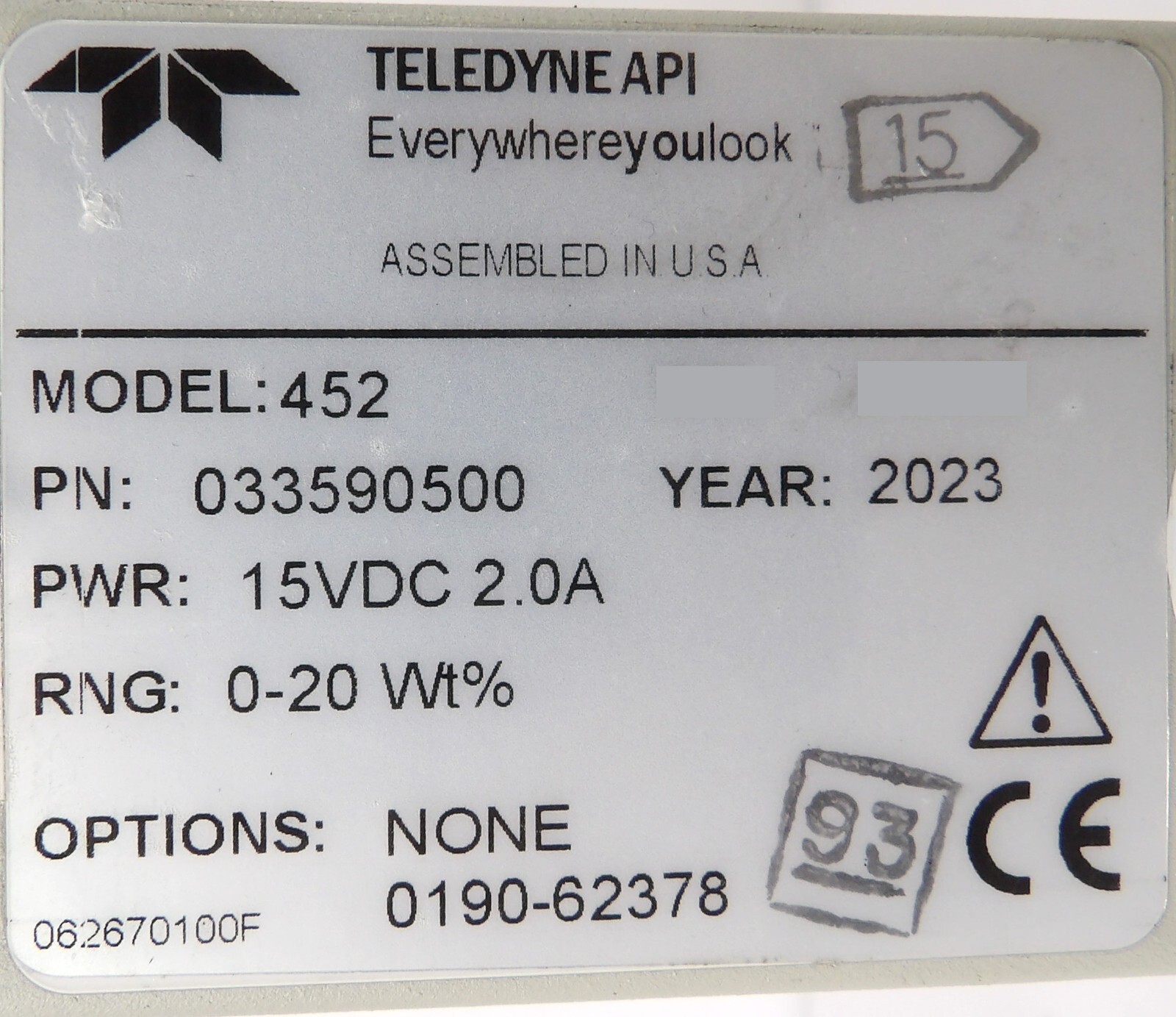 Teledyne Instruments 033590500 Ozone Processor Sensor 452 Working Surplus
