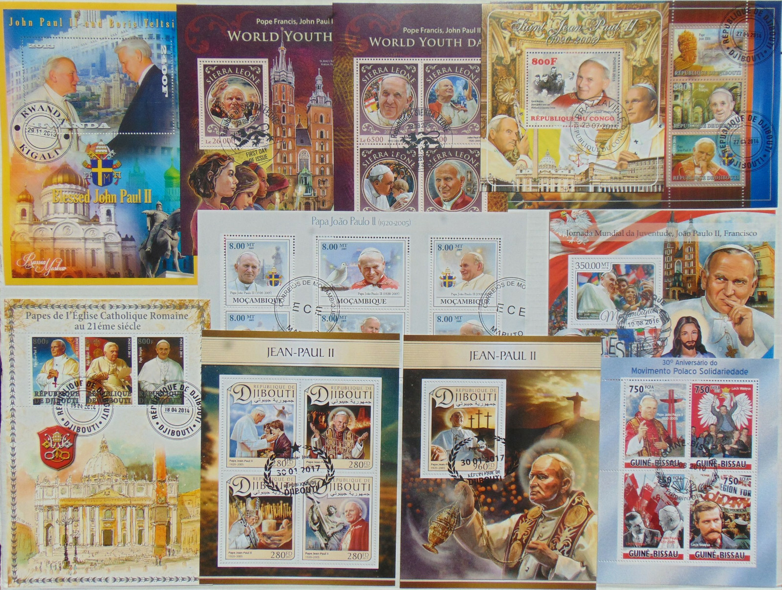 Pope John Paul II 100 diff mini & souv. sheets Composition Lot