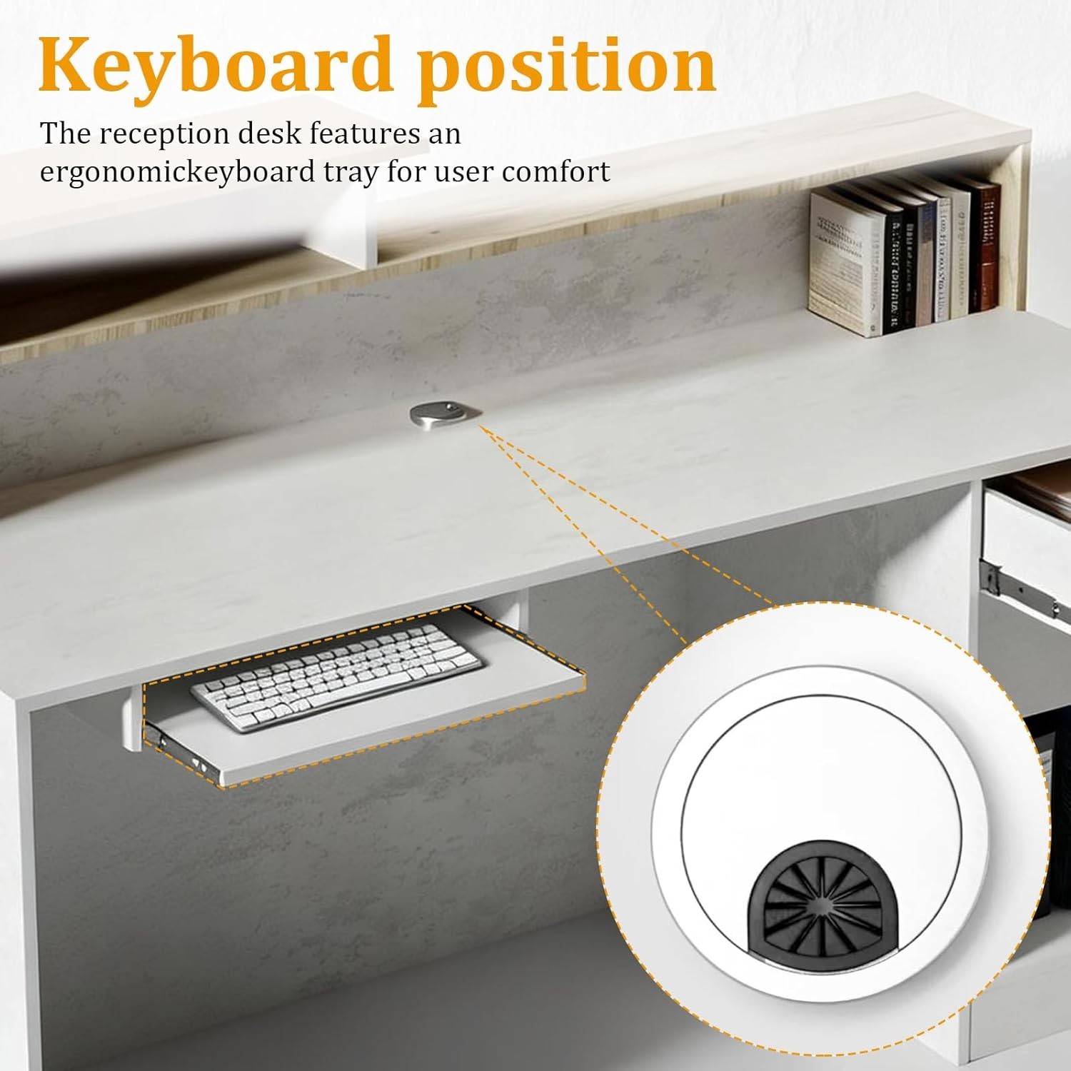 55-71" LED Reception Desk White Stone Modern Front Counter Drawer Cabinet