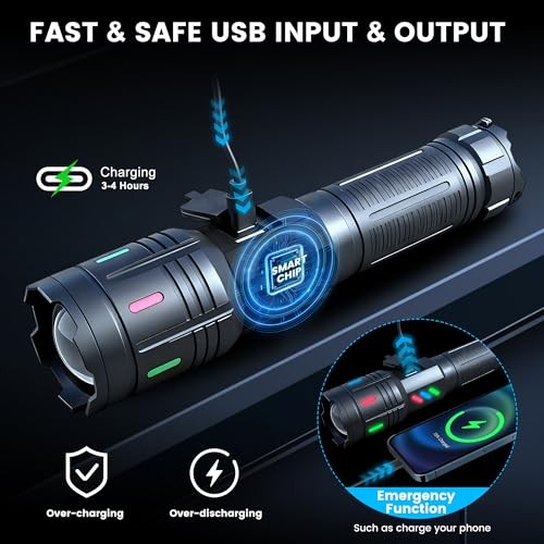 Rechargeable Flashlights High Lumens Long Range 5000ft, Super Deep black