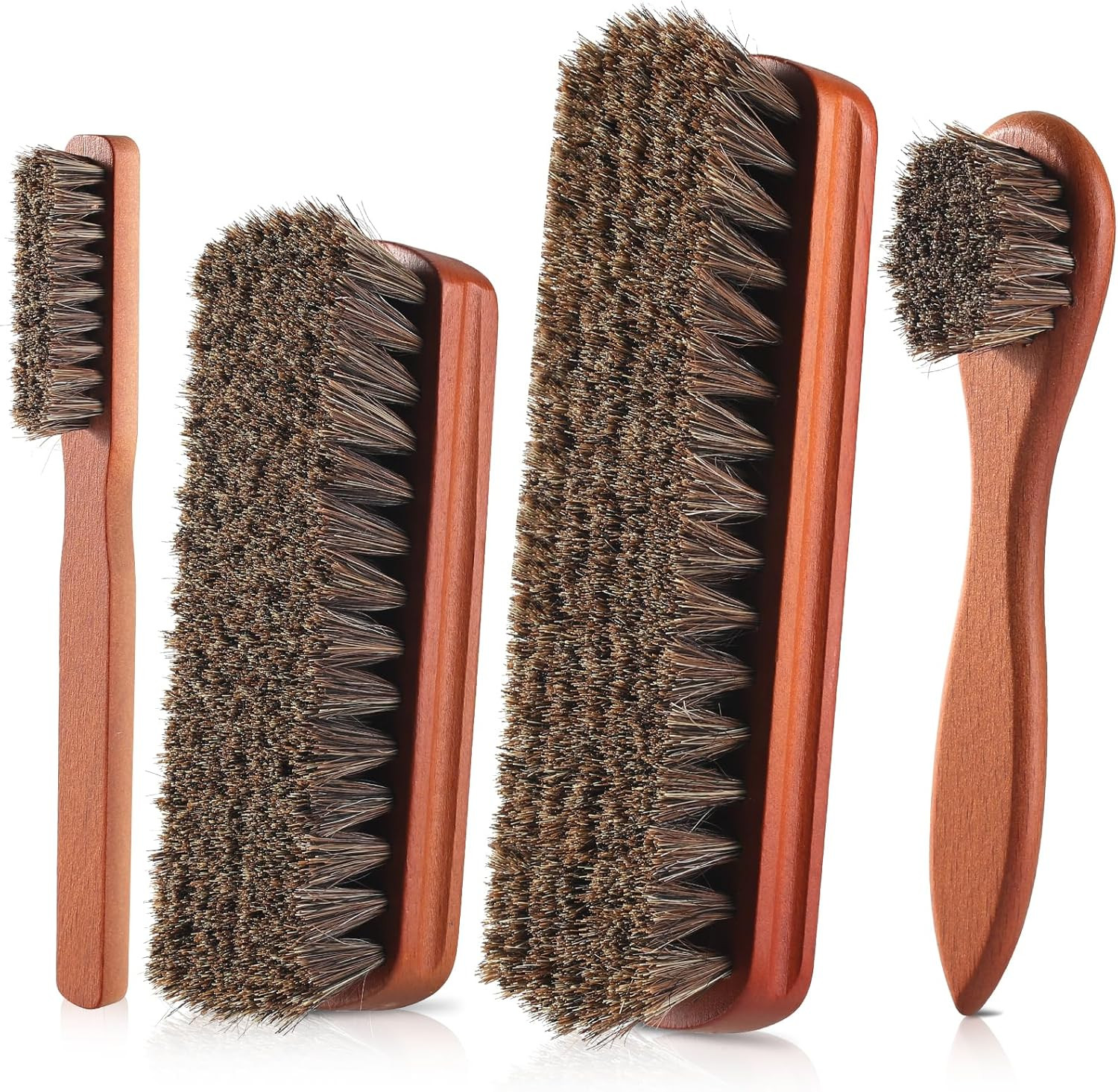 4PCS Shoe Brush Kit | Horsehair Leather Polish, Shine & Boot Cleaning Set