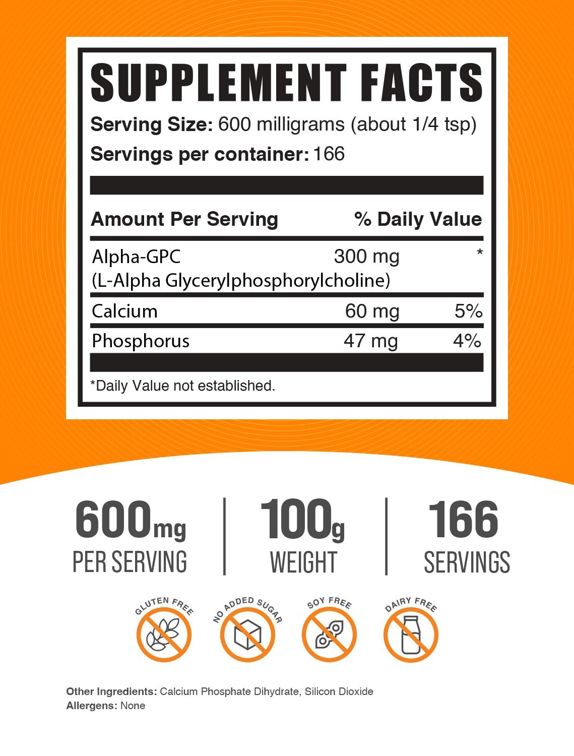 BulkSupplements Alpha GPC Powder 100g - 600mg Per Serving